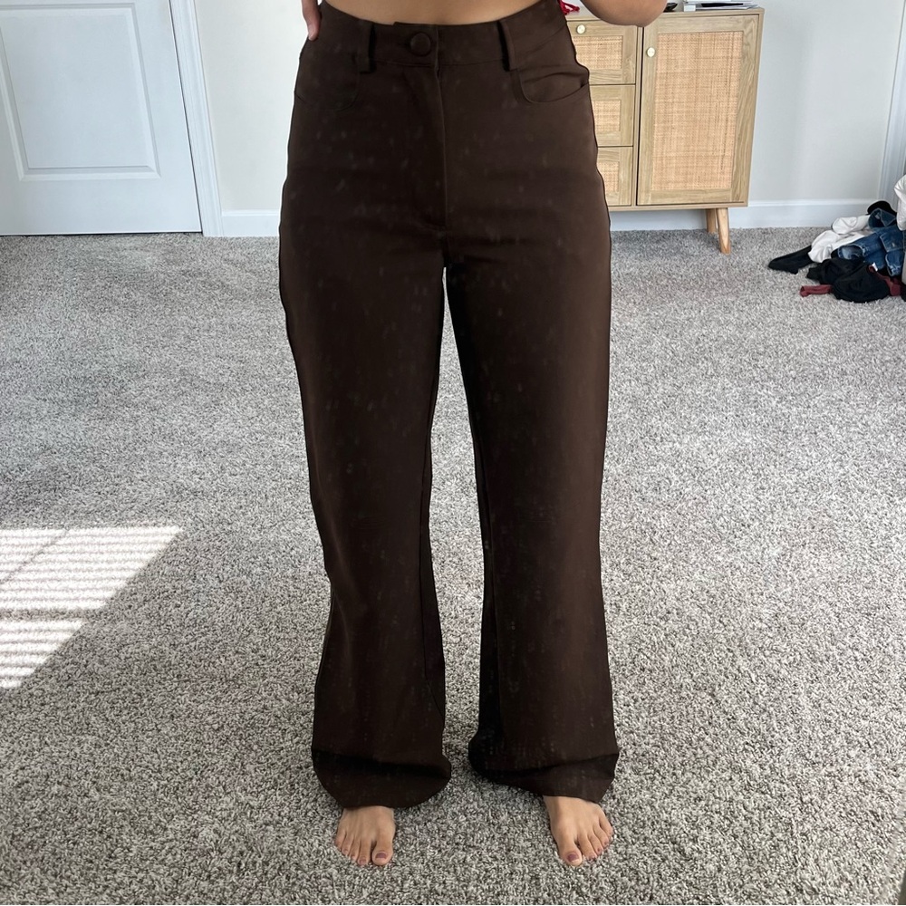 Kittenish Small Chocolate Brown High Waisted Trouser Pants - Picture 8 of 8